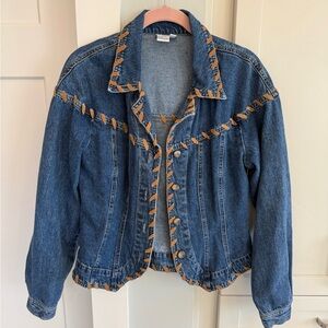 Vintage Newport News Blue Denim Jacket with Brown suede ribbon Details